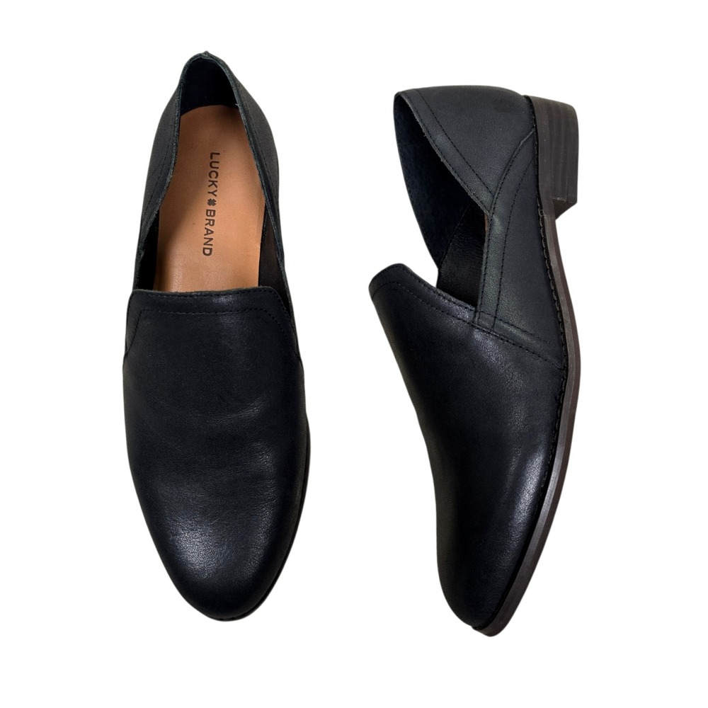 Lucky Brand Womens Ellopy Black Leather Loafer Flats Shoe Size 8